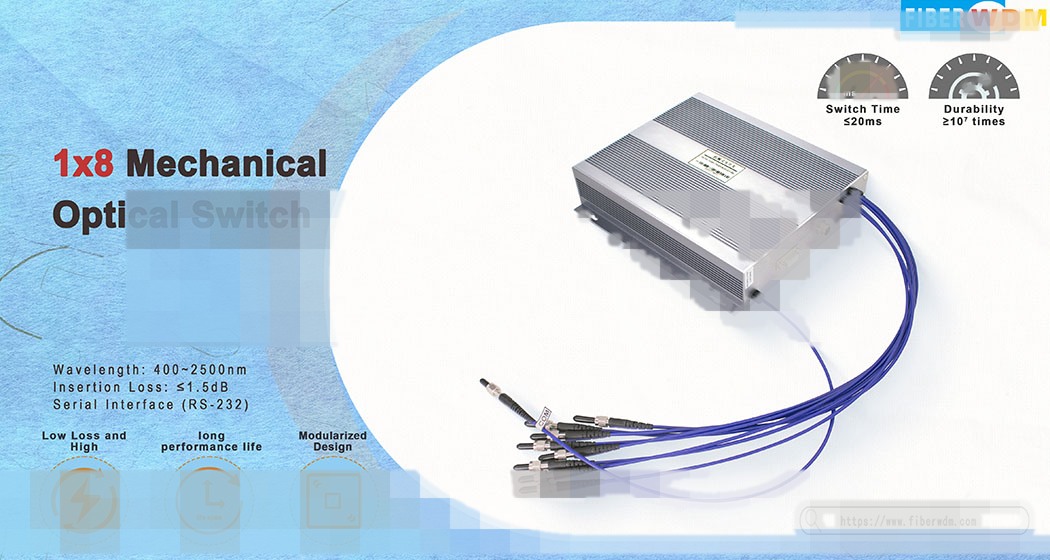 1X8 400-2500nm 600um Mechanical Optical Switch 0.5m fiber, SMA905 connectors
