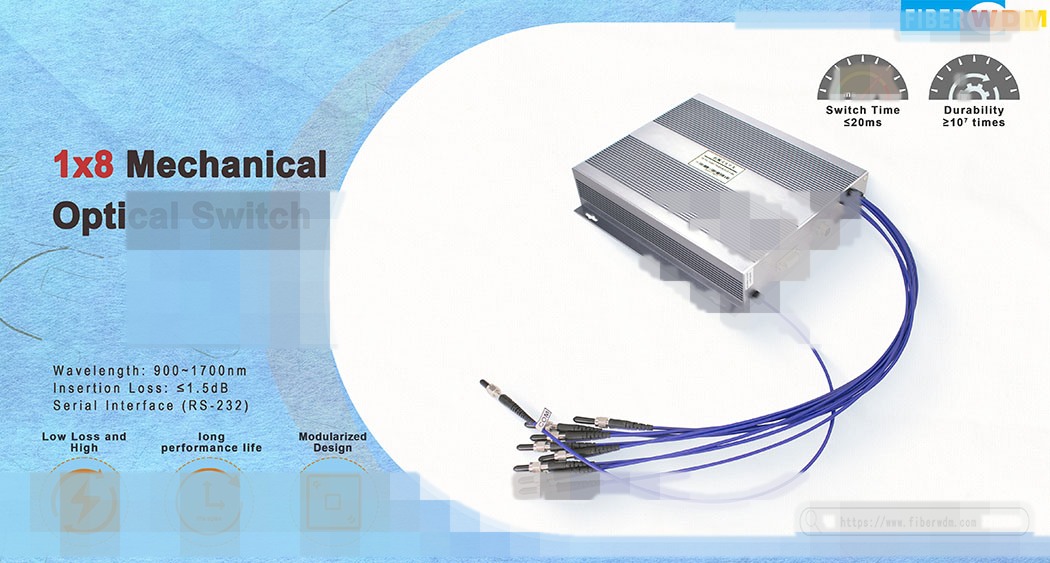 1X8 900-1700nm 600um Mechanical Optical Switch 0.5m fiber, SMA905 connectors